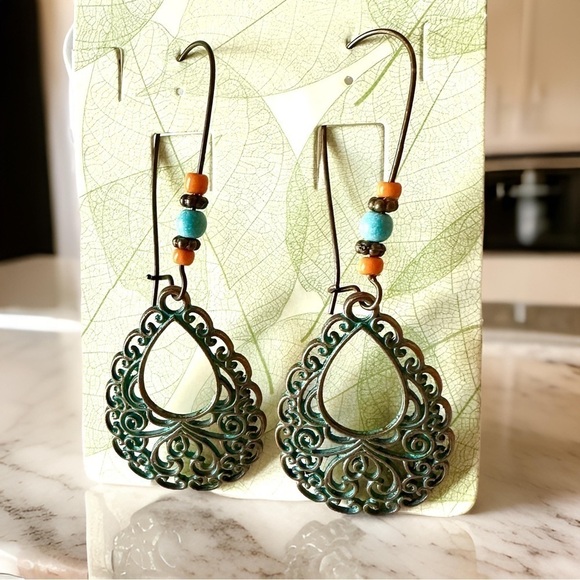 Vintage Style Hollow Large Hoop Earrings Bronze Tone - Picture 3 of 4